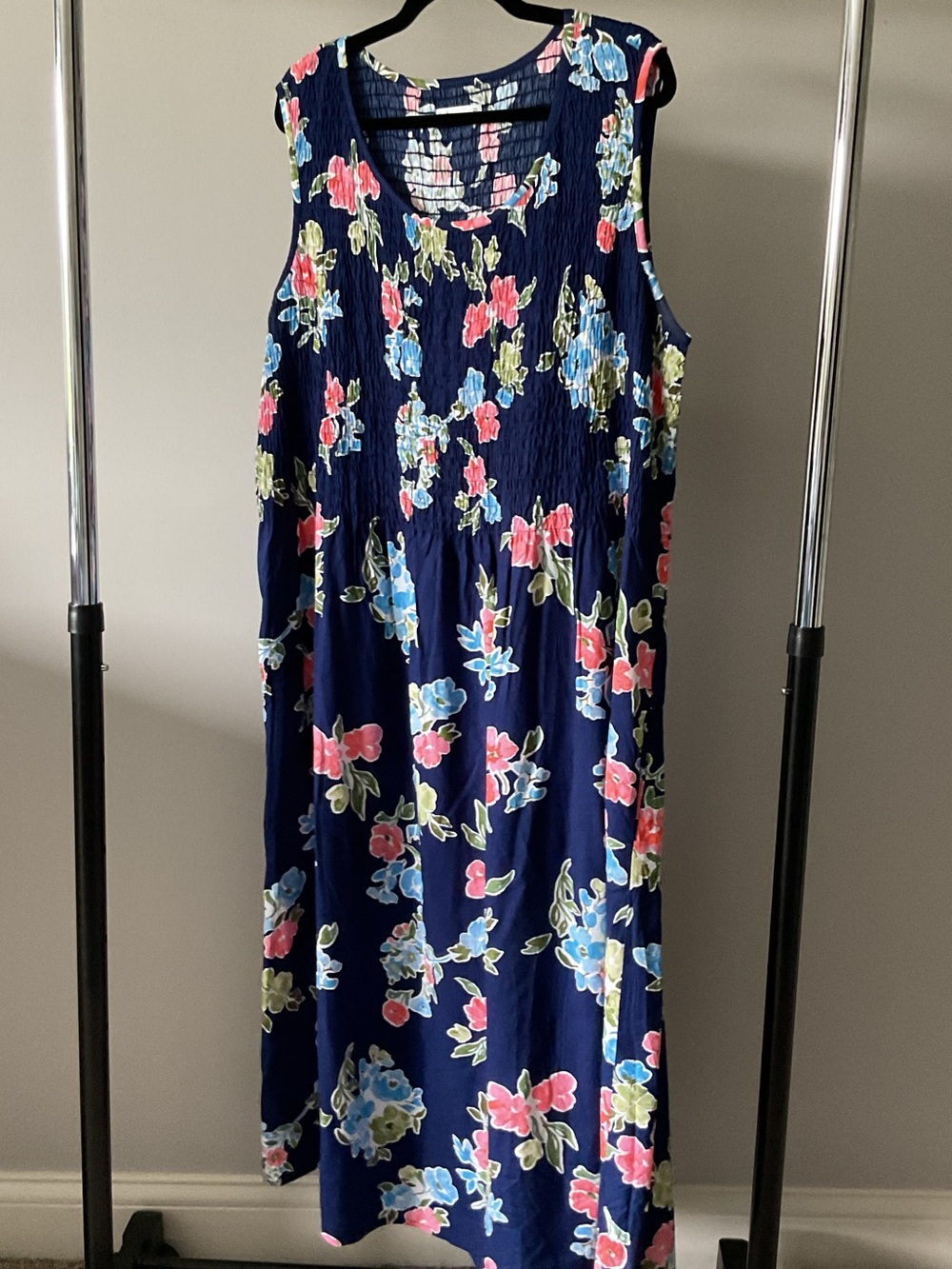 Croft & Barrow Navy Floral Sleeveless Dress with Pink and Blue Blooms